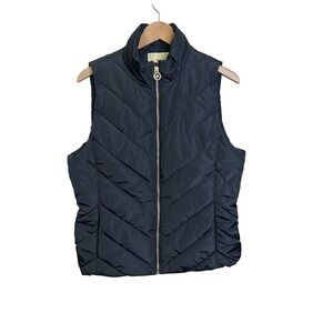 Michael Kors Womens Black Puffer Vest Mock‎ Neck Zip Front Quilted Garmet L